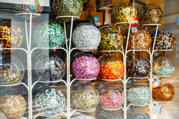 Jars of sweets in a shop in Barcelona, Spain, Europe