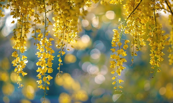 Laburnum flowers contrasting against green foliage AI generated