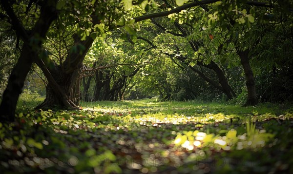 Road in spring forest, nature background AI generated