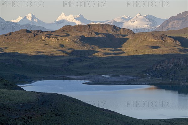 Andes mountain range, morning light, Torres del Paine National Park, Parque Nacional Torres del Paine, Cordillera del Paine, blue sky towers, Region de Magallanes y de la Antartica Chilena, Ultima Esperanza province, UNESCO biosphere reserve, Patagonia, end of the world, Chile, South America