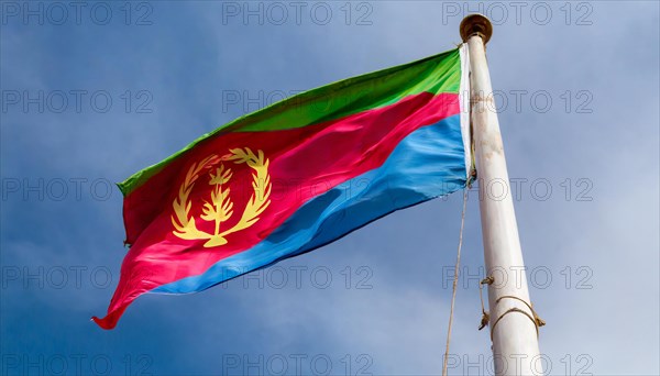 Flags, the national flag of Eritrea flutters in the wind