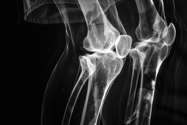 Illustration, biomedical visualisation, X-ray image, knee, knee joint, osteoarthritis, AI generated, AI generated, AI generated