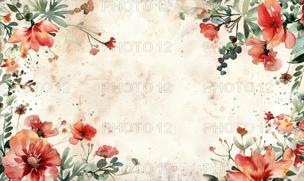 Watercolor flowers and lives, floral background space for text AI generated