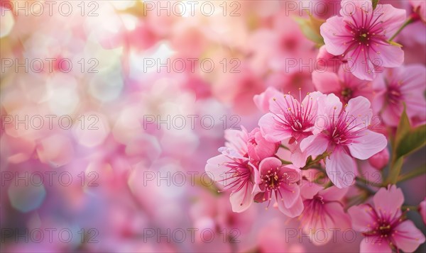 Blooming cherry blossom tree, closeup view, selective focus, bokeh AI generated