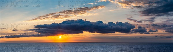 Panorama of Sunrise over Mediterranean Sea, Barcelona, Spain, Europe