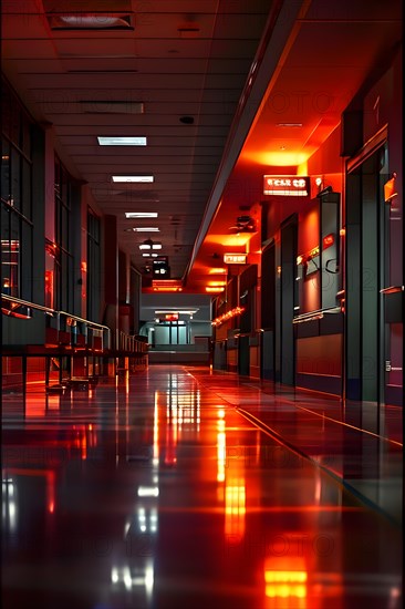 Modern hospital complex at night interior, AI generated, modern, architecture
