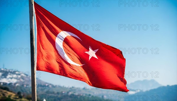 Flag, the national flag of Turkey flutters in the wind