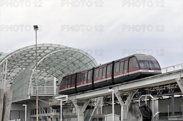 Modern railway vehicle at the station with futuristic roofing, Venice, Veneto, Italy, Europe