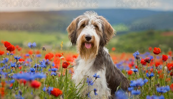 Ai generated, animal, animals, mammal, mammals, a, single animal, bobtail, (Canis lupus familiaris), dog, dogs, bitch, dog breed from England, a single animal, flower meadow