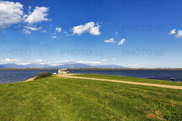 Fishing hut, Fishing hut on the shore, Lake Kerkini, Lake Kerkini, Central Macedonia, Greece, Europe