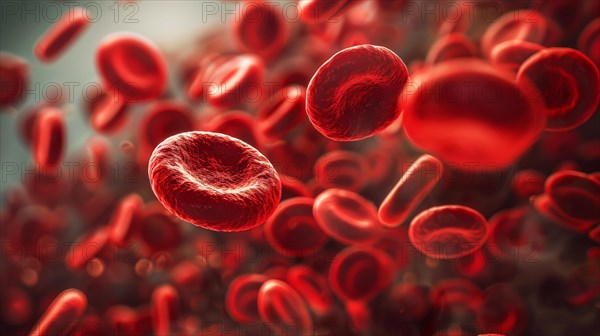 A multitude of red blood cells in focus with a blurry background, ai generated, AI generated