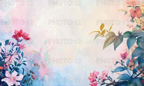 Watercolor flowers and lives, floral background space for text AI generated