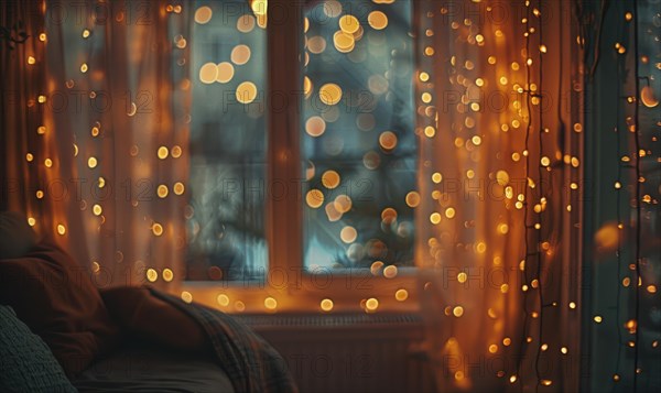 Bokeh lights in warm tones casting a soft glow in a cozy indoor setting AI generated