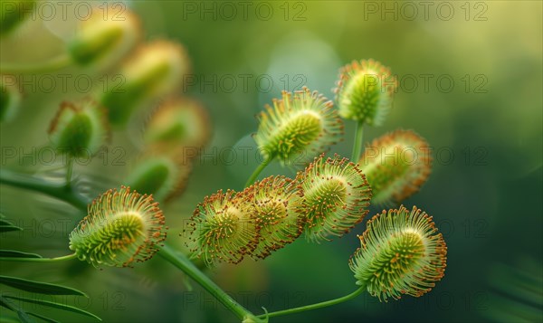 A detailed close-up view of Mimosa seed pods AI generated