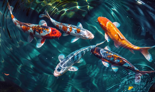 A group of colorful koi fish swimming in a tranquil pond AI generated