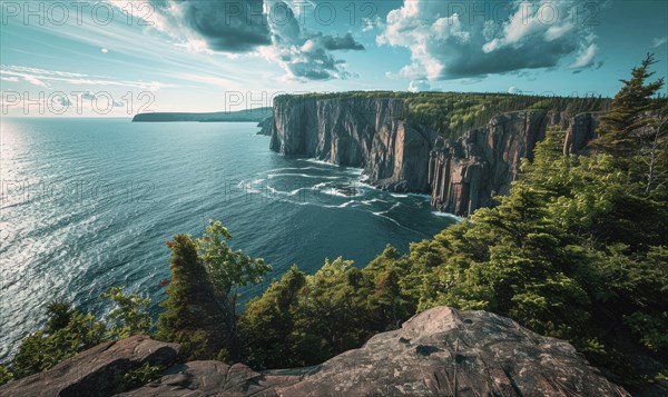 A coastal cliff overlooking the vast expanse of the ocean AI generated