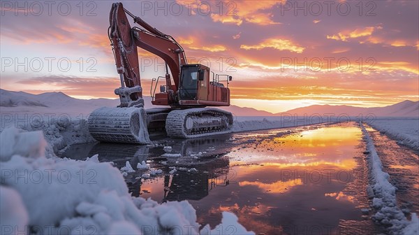 Lithium mining in a white salt lake in South America, AI generated