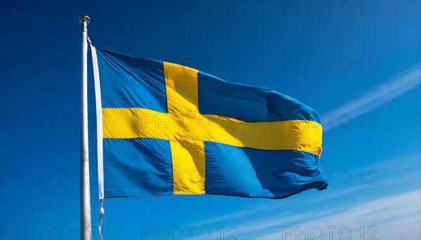 Flags, the national flag of Sweden, fluttering in the wind