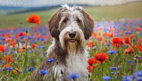 Ai generated, animal, animals, mammal, mammals, a, single animal, bobtail, (Canis lupus familiaris), dog, dogs, bitch, dog breed from England, a single animal, flower meadow