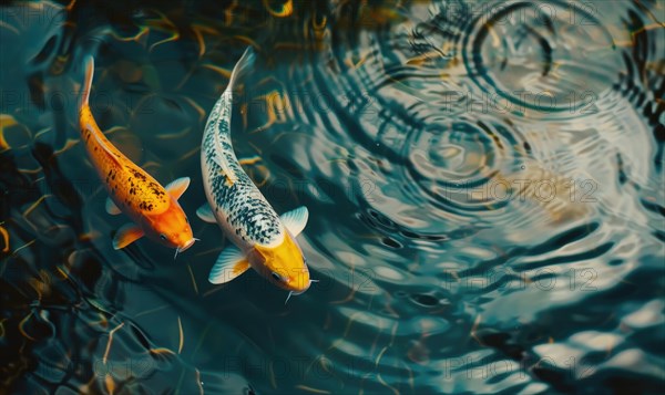 Close-up of a pair of koi fish swimming in a pond AI generated