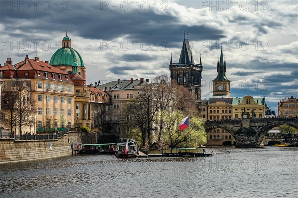 Boat trip, sightseeing tour, Charles Bridge Prague, Old Town, Vltava, Prague, Czech Republic, Europe