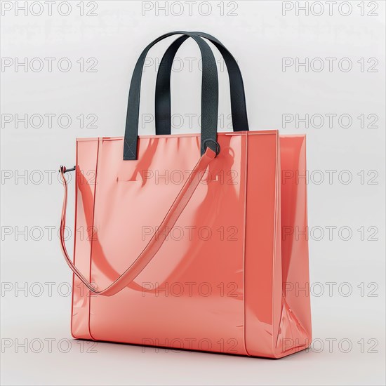 Bright coral glossy tote bag with shoulder straps and a clean, contemporary design, ai generated, AI generated