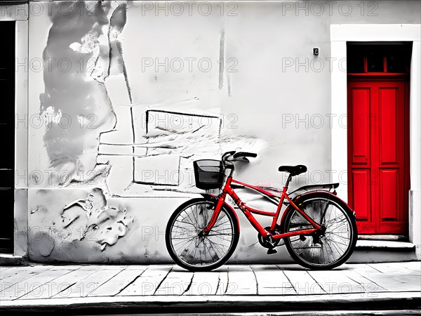 AI generated bustling street scene monochromatic snapshot with colorful digital elements