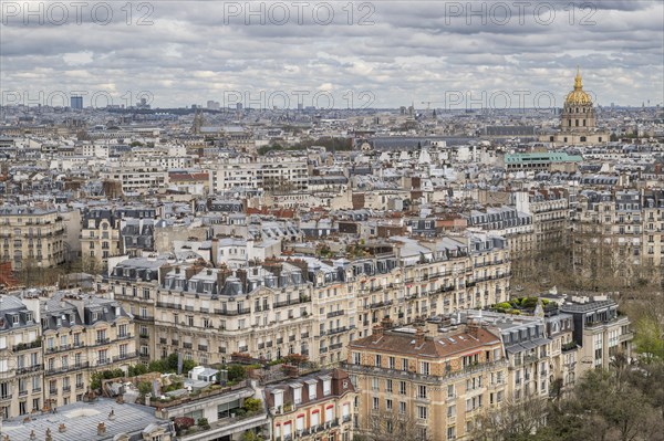 View from the Eiffel Tower to the Invalides, Paris, Ile-de-France, France, Europe
