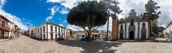 Panoramic of the beautiful streets in the square next to the Basilica of Nuestra Senora del Pino in the municipality of Teror. Gran Canaria, Spain, Europe