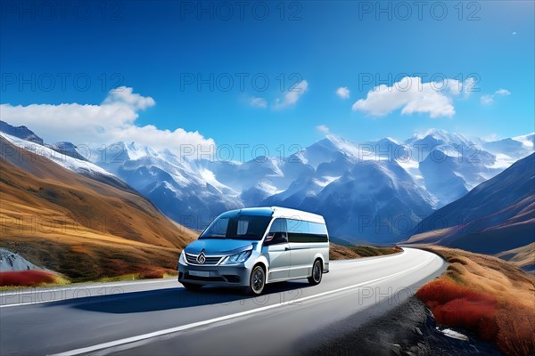 AI generated view of the essence of van life in a beautyfull mountain landscape