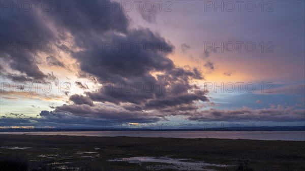 Sunset at Lake Neusiedl, Lake Neusiedl National Park, Burgenland, Austria, Europe