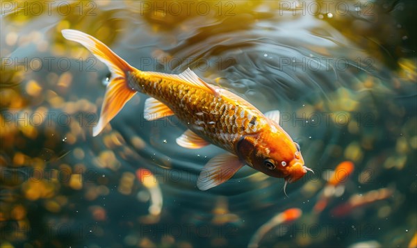 Close-up of a koi fish gliding through the clear waters of a pond AI generated