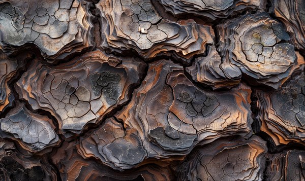 Close-up of pine bark with intricate patterns and textures AI generated