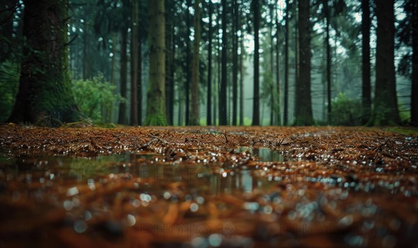 A serene woodland scene with a carpet of cedar needles AI generated