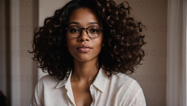 Portrait of a beautiful young african american woman in eyeglasses outdoors. ai generative, AI generated