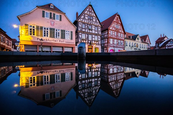 View of an old town, half-timbered houses and streets in a town. Seligenstadt am Main, Hesse Germany