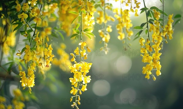 Laburnum flowers swaying in the breeze AI generated