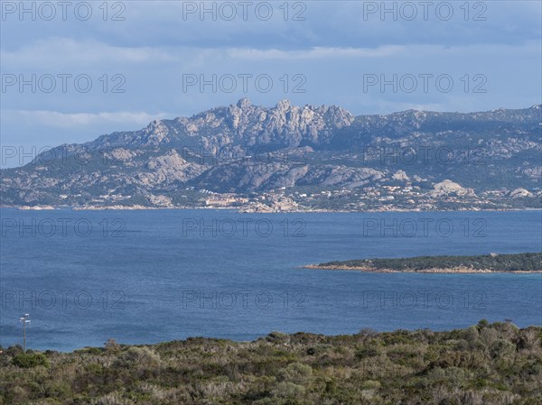 View of the mountainous coast near La Maddalena, granite rocks, near Palau, Sardinia, Italy, Europe