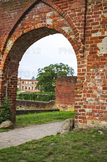 Medieval gate ruins, entrance to the castle and monastery park in Dargun, Mecklenburg Lake District, Mecklenburg-Western Pomerania, Germany, Europe