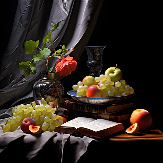 AI generated classic still life composition featuring timeless art elements