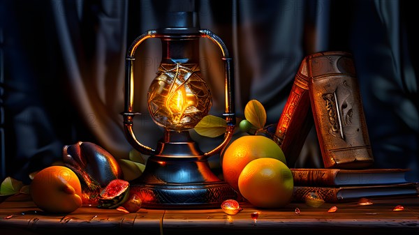 AI generated classic still life composition featuring timeless art elements