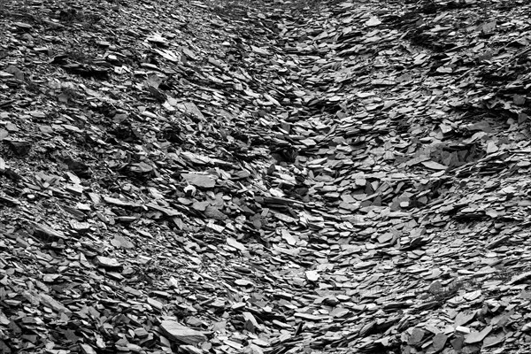 Slate heap, slate rock, black and white, Eastern Eifel, Rhineland-Palatinate, Germany, Europe