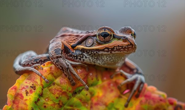 Close-up of Rana arvalis perched on a leaf AI generated