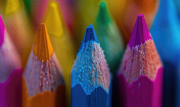 Close-up of sharpened colored pencils in a holder AI generated