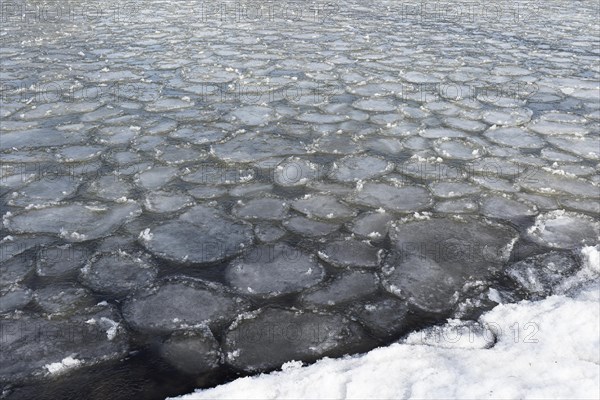 Winter, ice pattern formation, Chateauguay River, Province of Quebec, Canada, North America