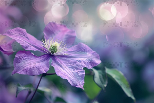 Close up of beautiful purple Clematis flower. KI generiert, generiert, AI generated