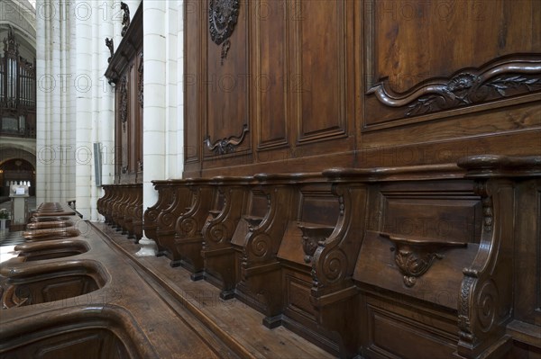 18th century choir stalls, Notre Dame de l'Assomption Cathedral, Lucon, Vendee, France, Europe