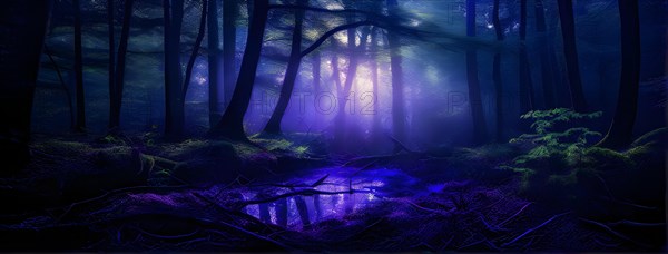 AI generated ethereal mystical forest scene with digital glow effects