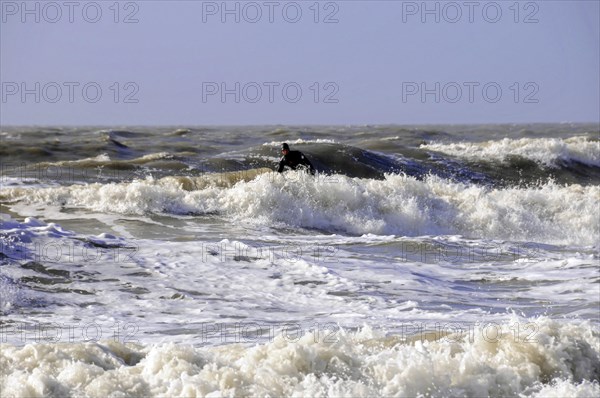 Sylt, North Frisian Island, Schleswig-Holstein, Churning, foamy waves of the sea, influenced by strong wind, Sylt, North Frisian Island, Schleswig-Holstein, Germany, Europe