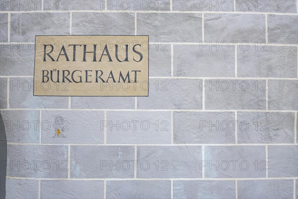 Citizens' office in the historic town hall on the market square of Wangen im Allgaeu, Upper Swabia, Baden-Wuerttemberg, Germany, here entrance at Postplatz, Europe